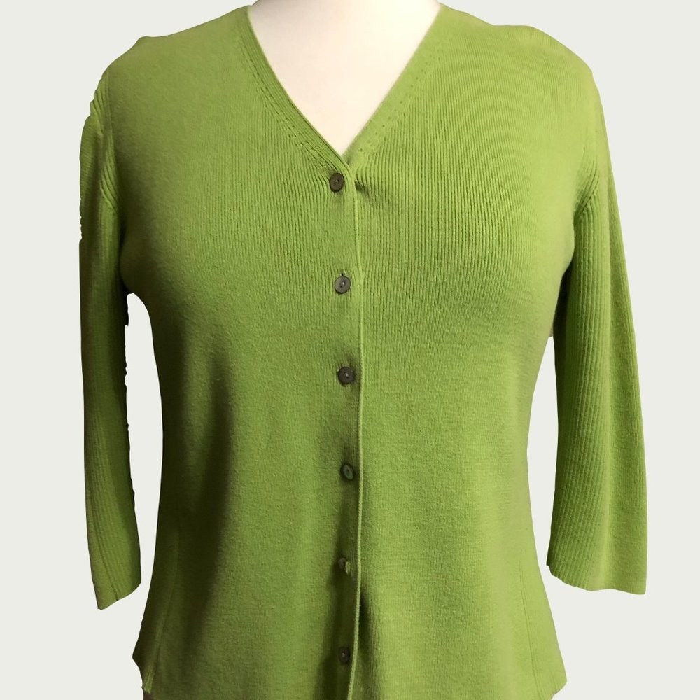 Vintage Petite Sophisiticate Green  Cotton Sweater